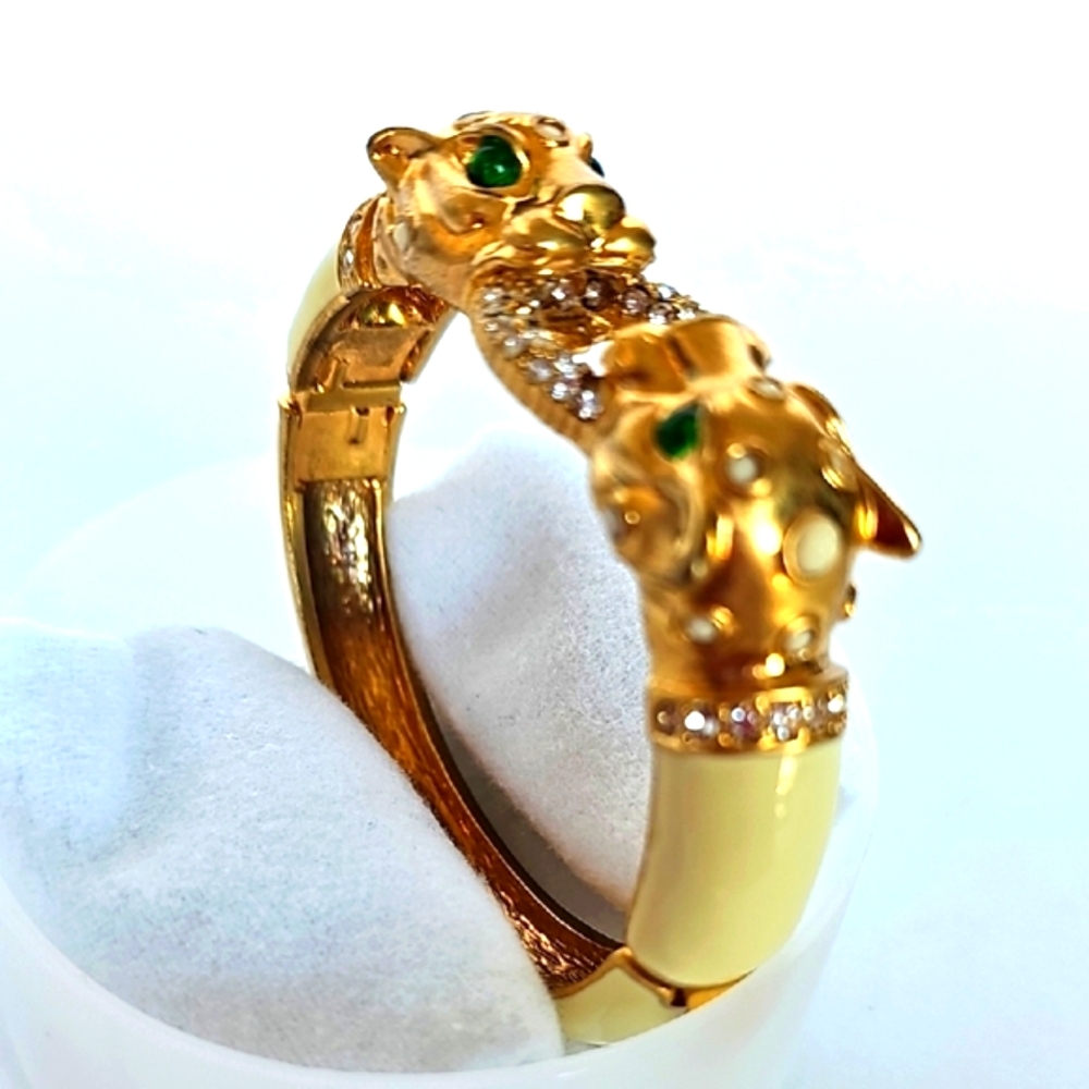 J. Crew Enameled Gold and Cream Panther Bangle Bracelet